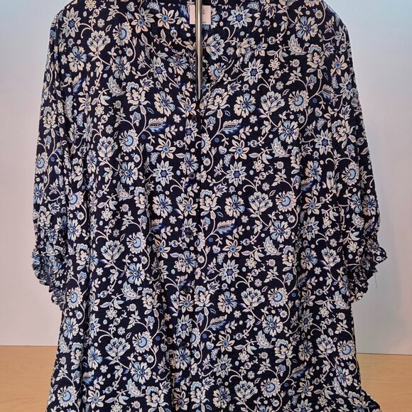 Croft & Barrow Blue Floral Blouse, 2X, Puff Sleeves - Picture 1 of 10